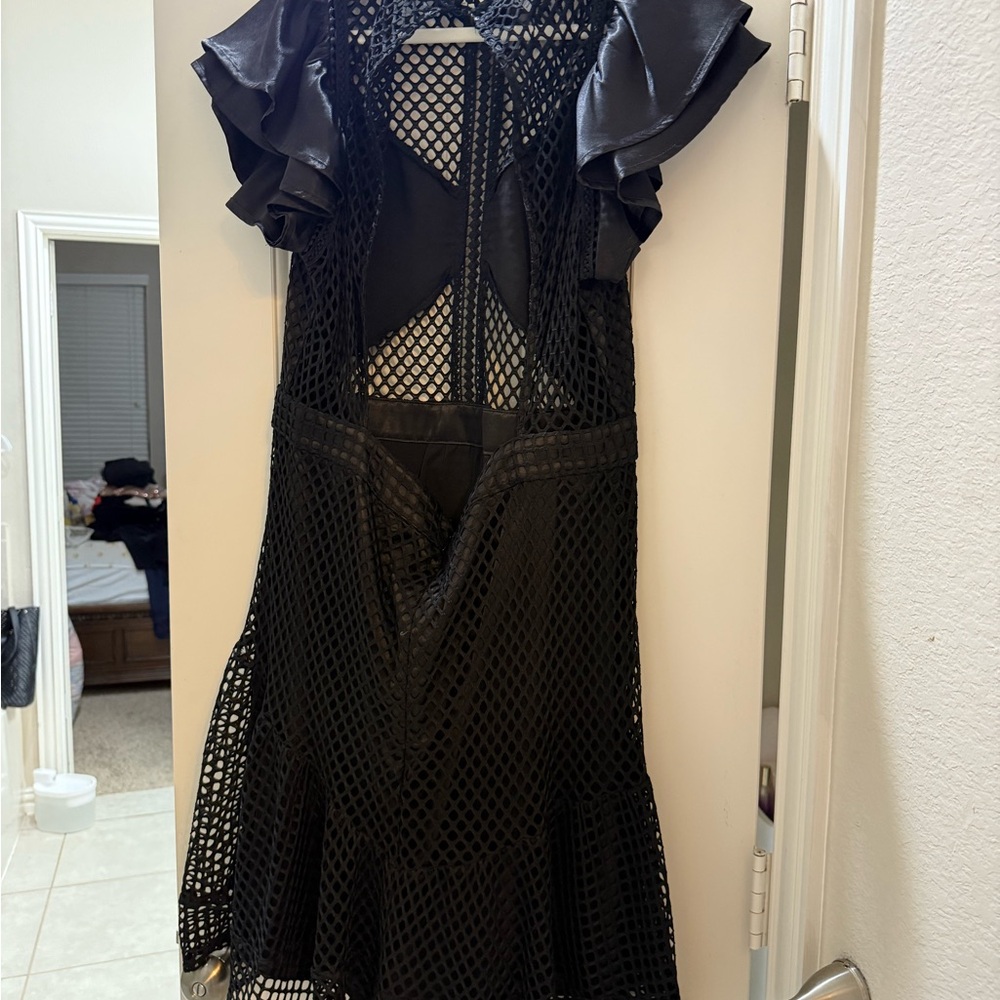 bebe Black Backless Mesh Dress